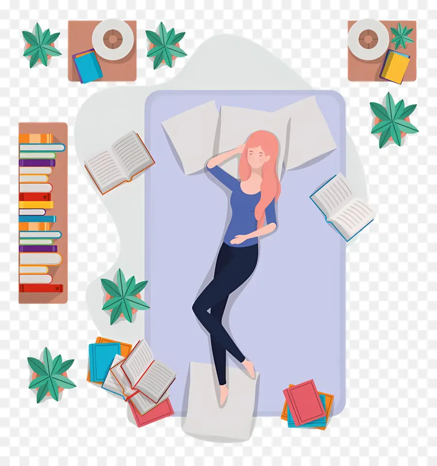 Vue Du Dessus Du Lit，Femme Lisant PNG