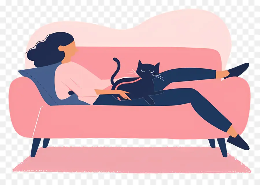 Détente Sur Le Canapé，Femme Avec Chat PNG