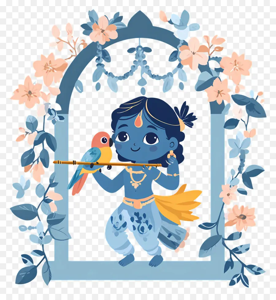 Krishna Janmashtami，Krishna Avec Flûte PNG