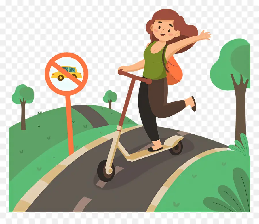 Journée Mondiale Sans Voiture，Fille En Scooter PNG