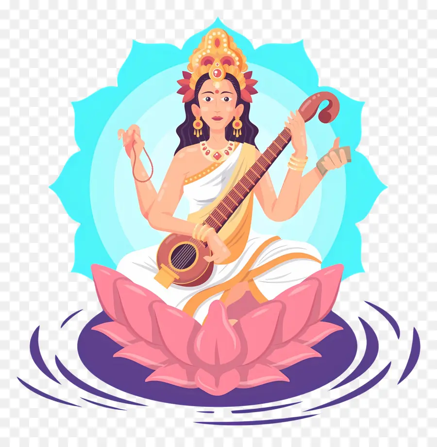 Sarasvati，Déesse Sur Lotus PNG