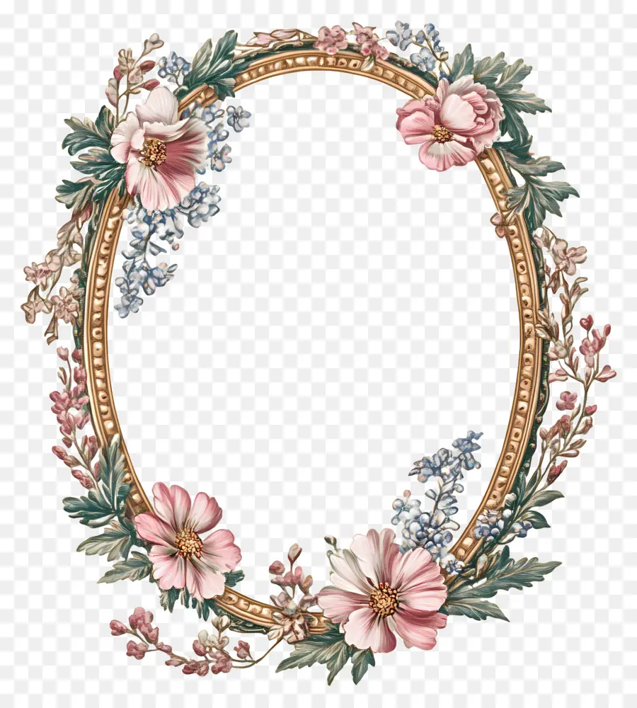 Cadre Ovale Vintage，Couronne Florale PNG