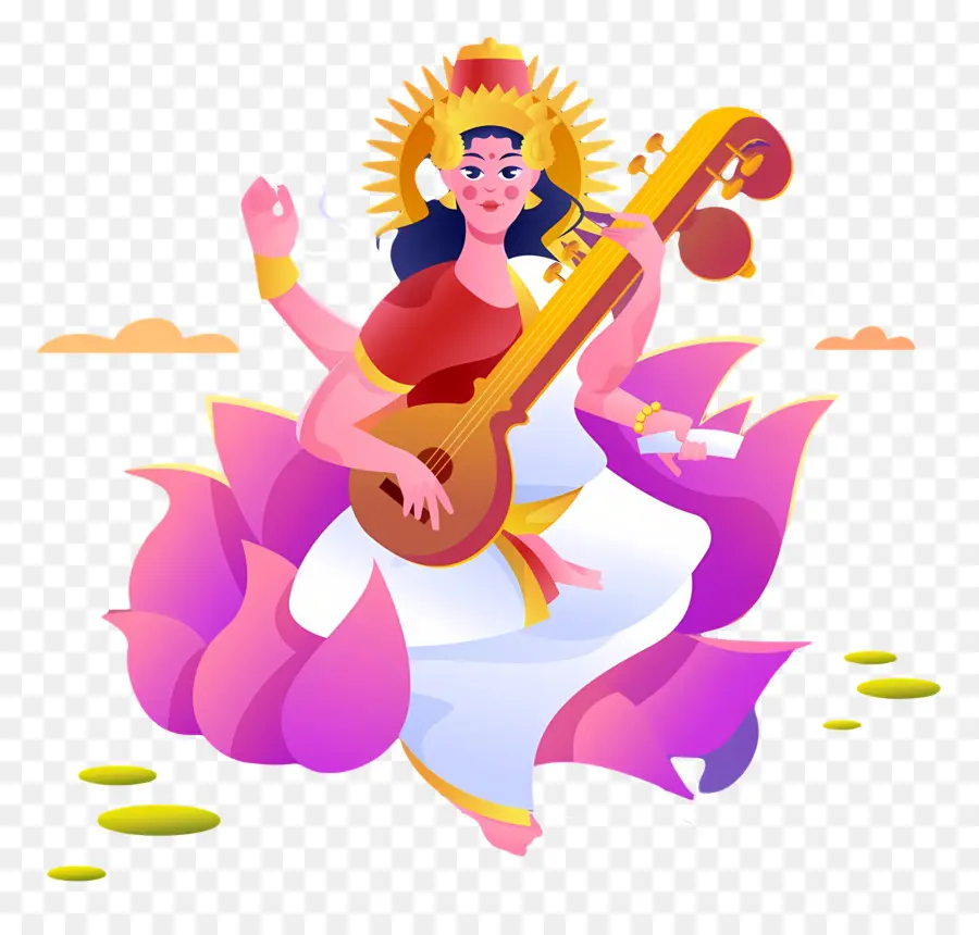 Sarasvati，Déesse Avec Instrument PNG