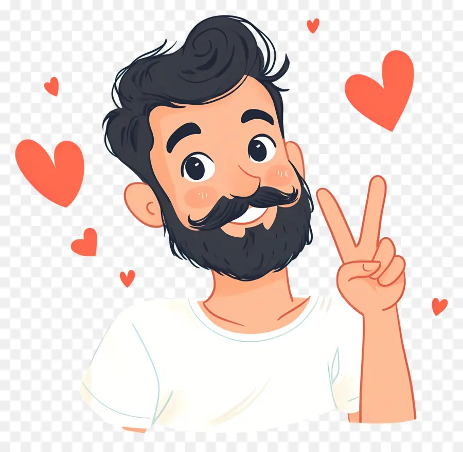 Moustache，Homme Avec Signe De Paix PNG