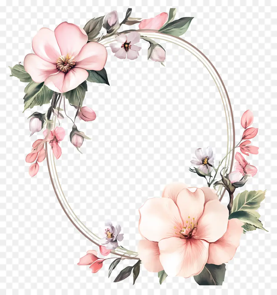 Cadre De Mariage Ovale，Couronne Florale Rose PNG