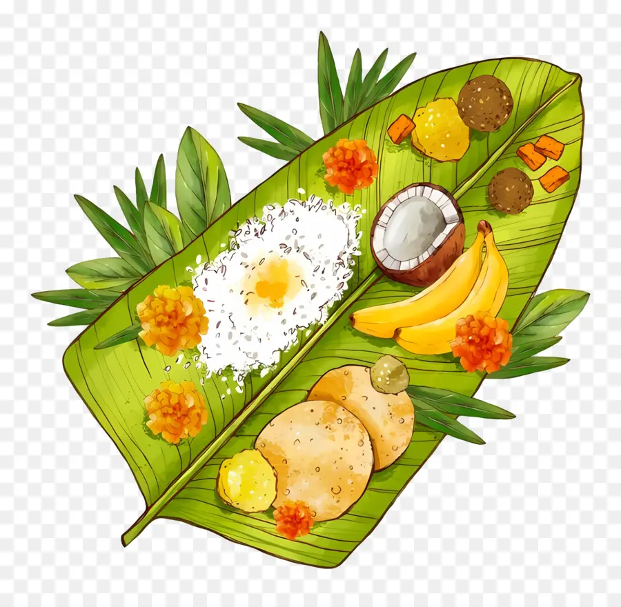 Joyeux Onam，Repas De Feuilles De Bananier PNG