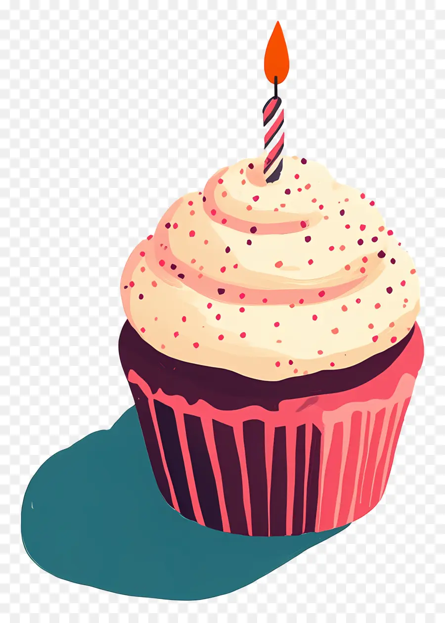 Gâteau D'anniversaire，Cupcake Avec Bougie PNG