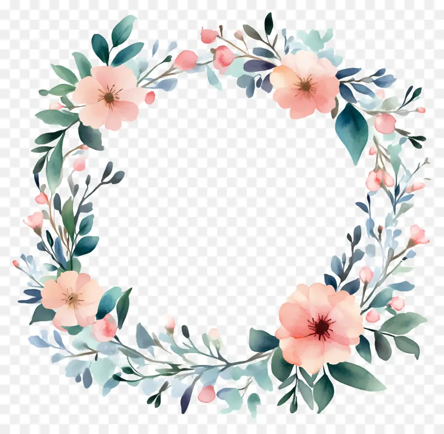 Cadre De Mariage Rond，Couronne Florale PNG