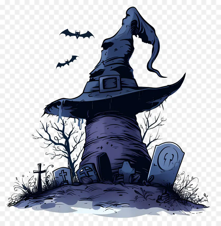 Chapeau De Sorcière D'halloween，Chapeau De Sorcière Et Pierres Tombales PNG