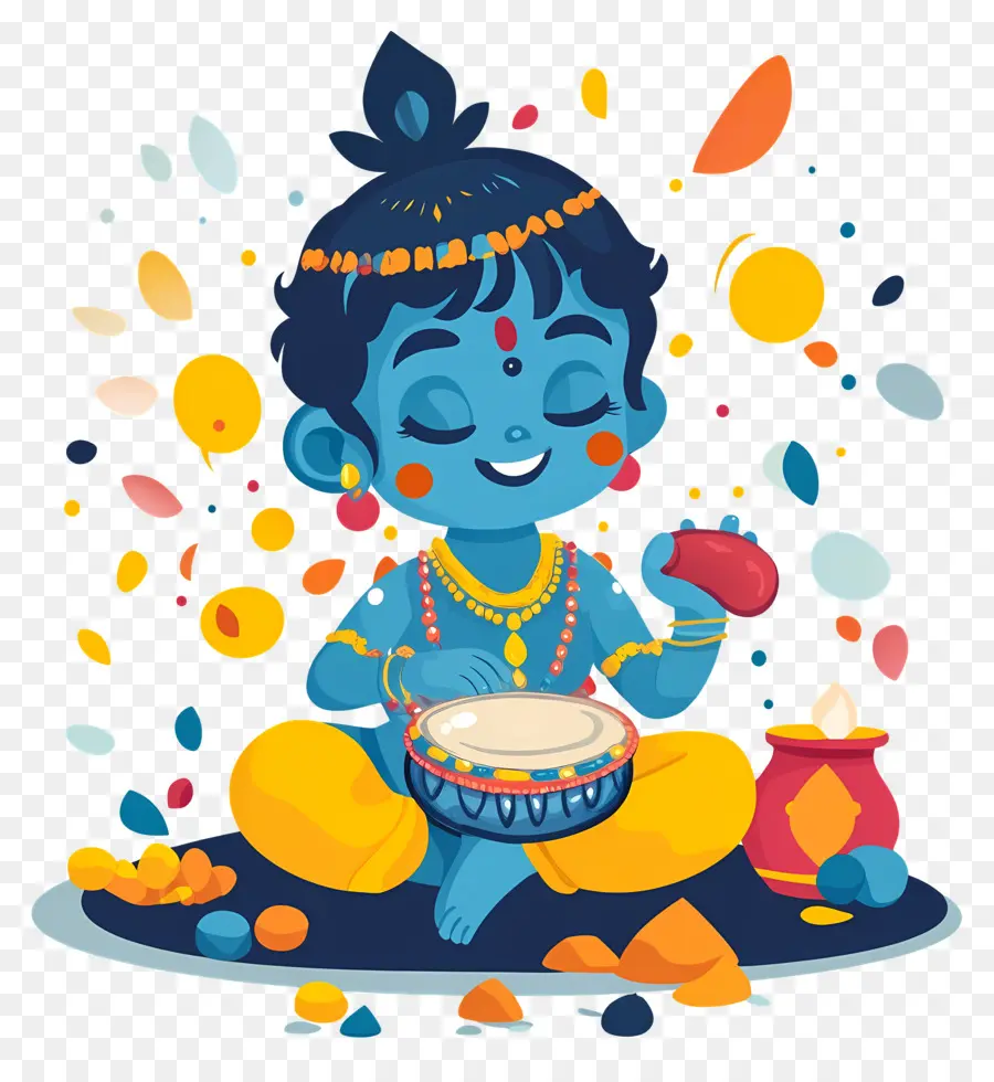 Krishna Janmashtami，Enfant Bleu Jouant Du Tambour PNG