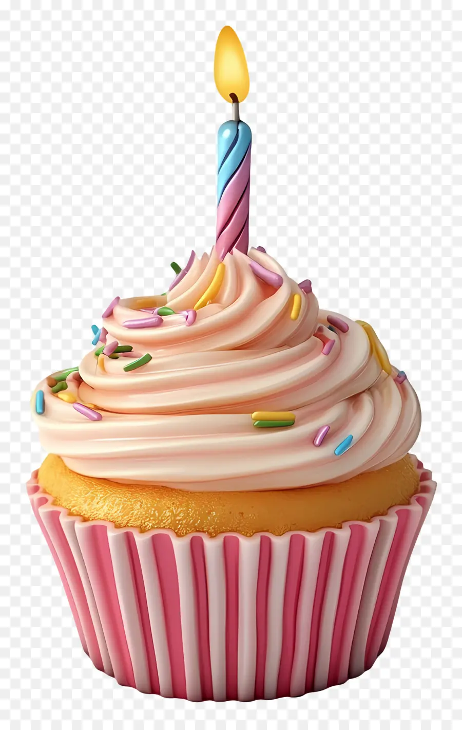 Gâteau D'anniversaire，Cupcake Avec Bougie PNG