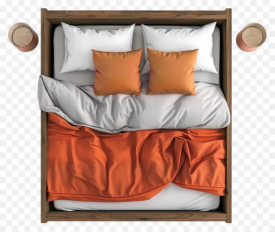 Vue Du Dessus Du Lit，Lit Avec Literie Orange PNG