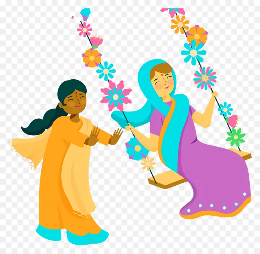 Hartalika Teej，Femmes Avec Des Fleurs PNG