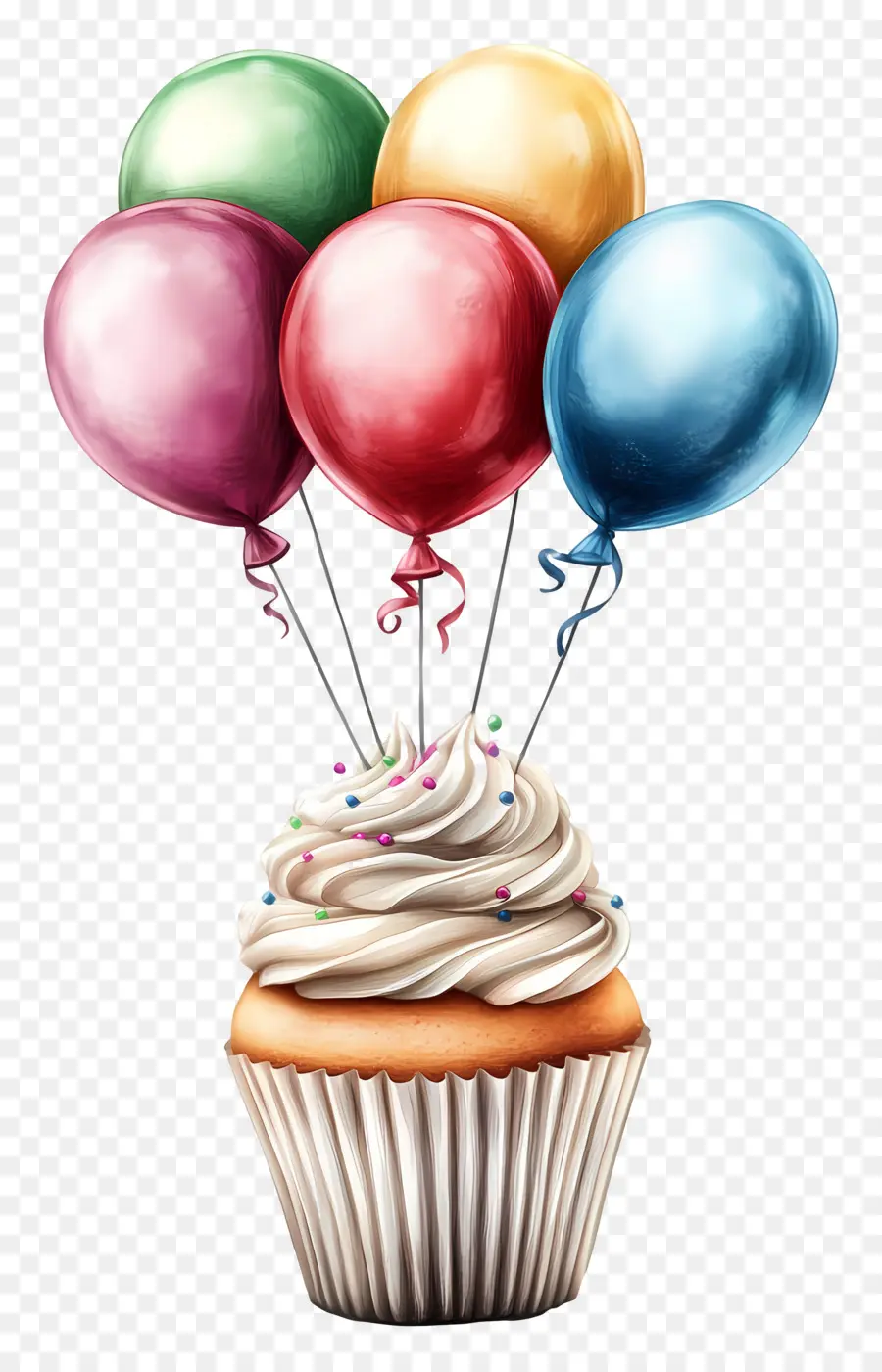 Gâteau D'anniversaire，Cupcake Avec Des Ballons PNG