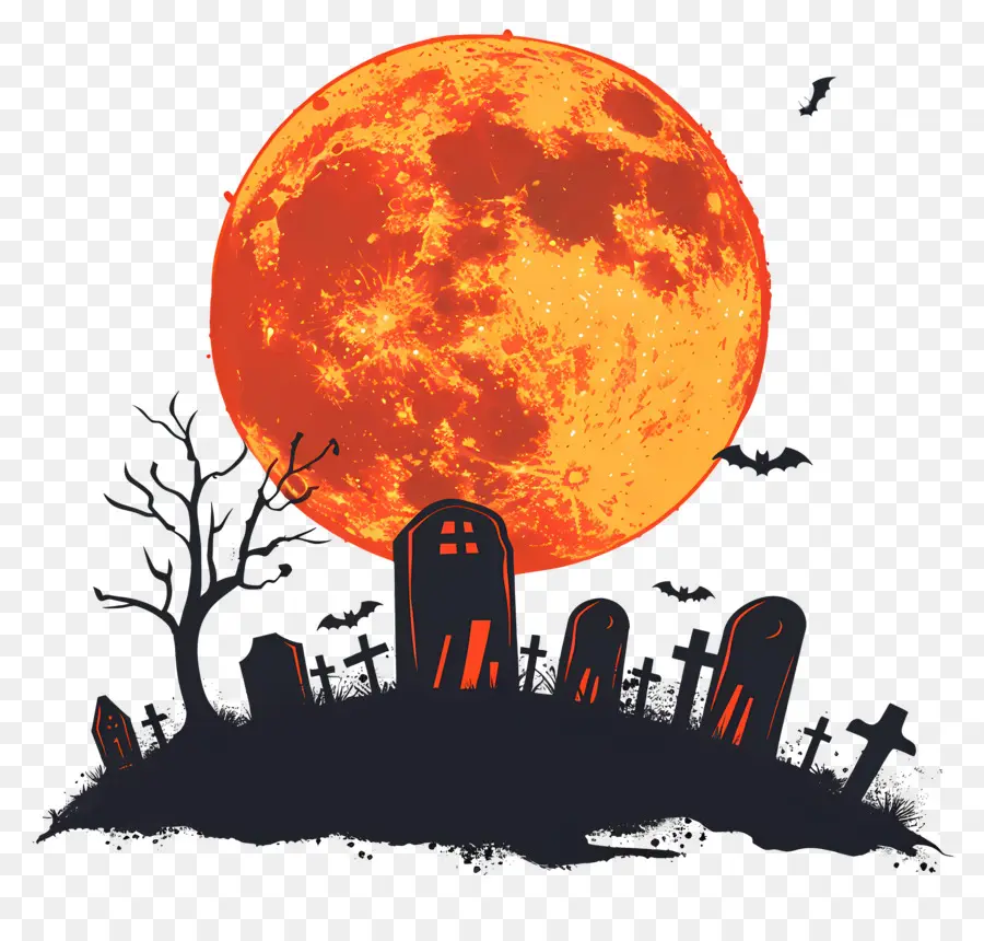 Pleine Lune D'halloween，Cimetière PNG