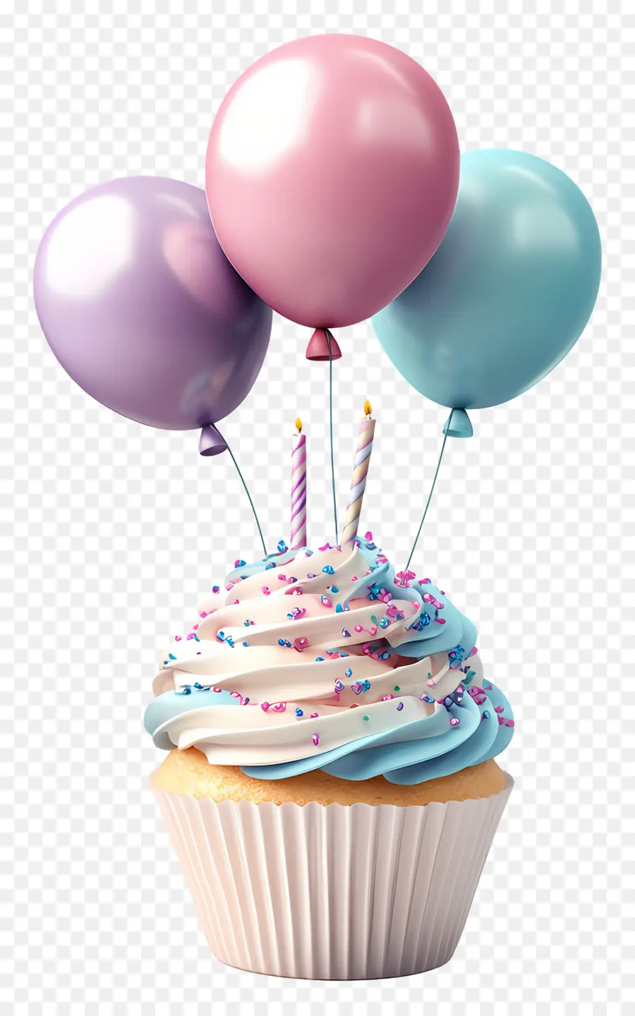 Gâteau D'anniversaire，Cupcake Avec Des Ballons PNG