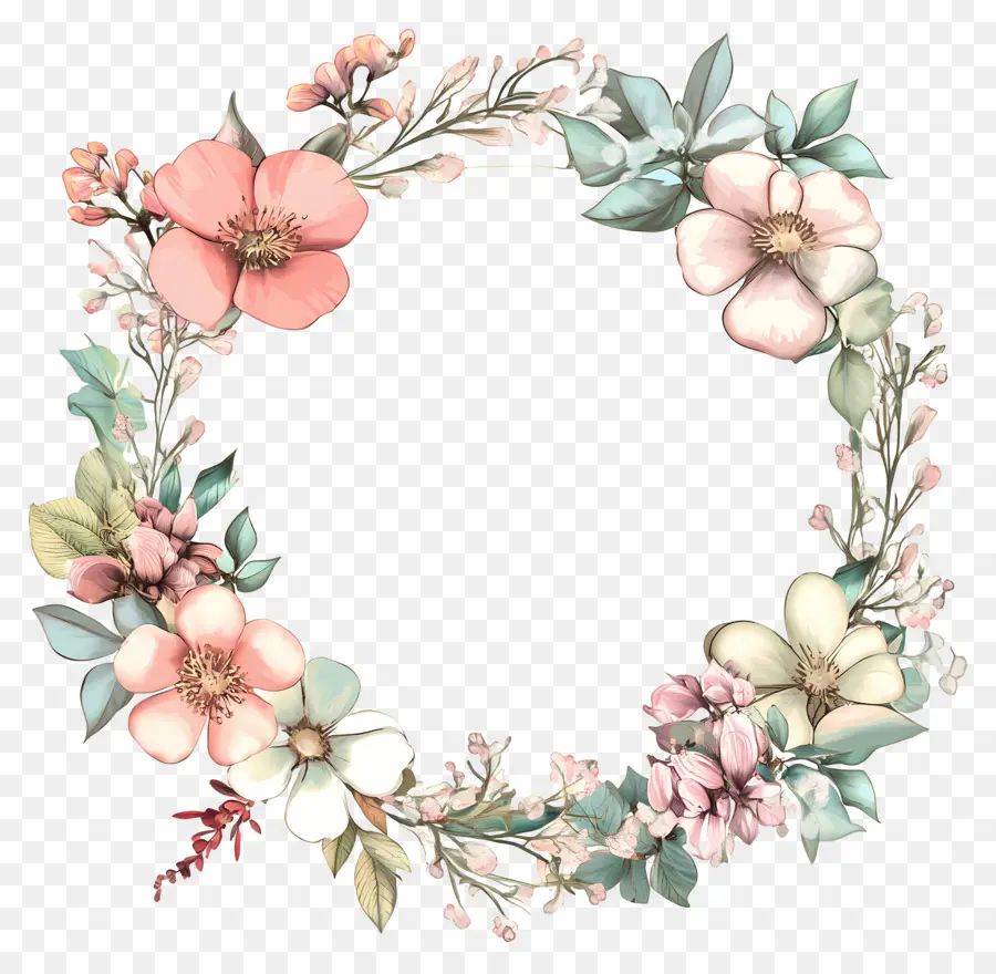 Cadre De Mariage Rond，Couronne Florale PNG