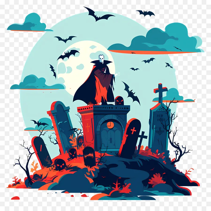 Halloween Dracula，Vampire Dans Le Cimetière PNG