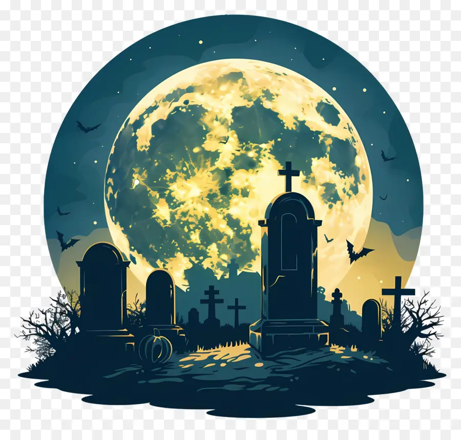 Pleine Lune D'halloween，Cimetière PNG