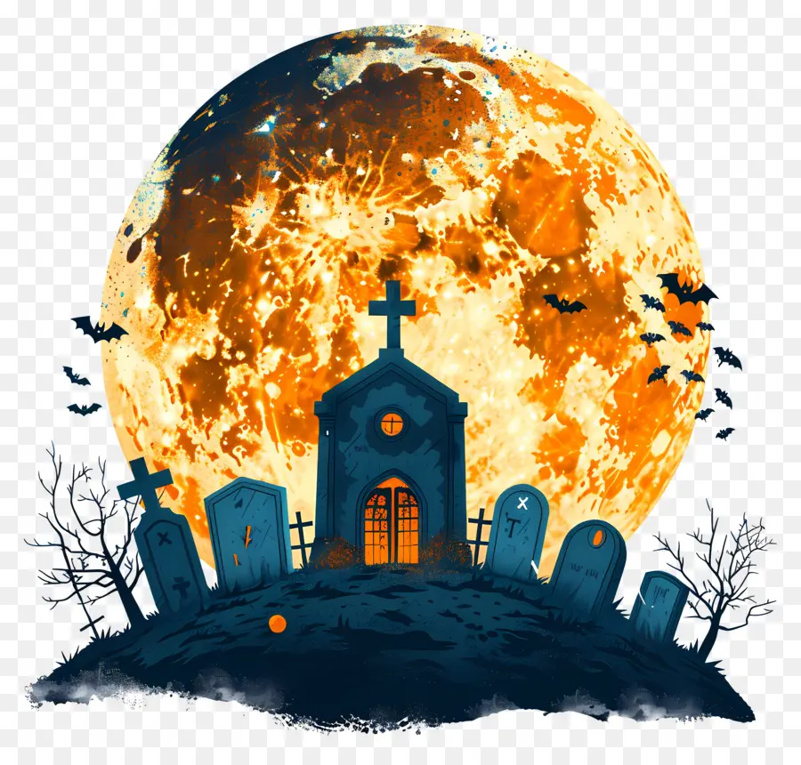 Pleine Lune D'halloween，Cimetière PNG