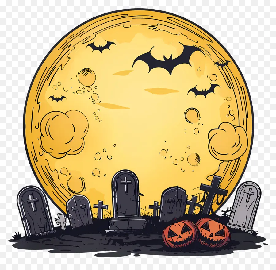 Pleine Lune D'halloween，Cimetière PNG