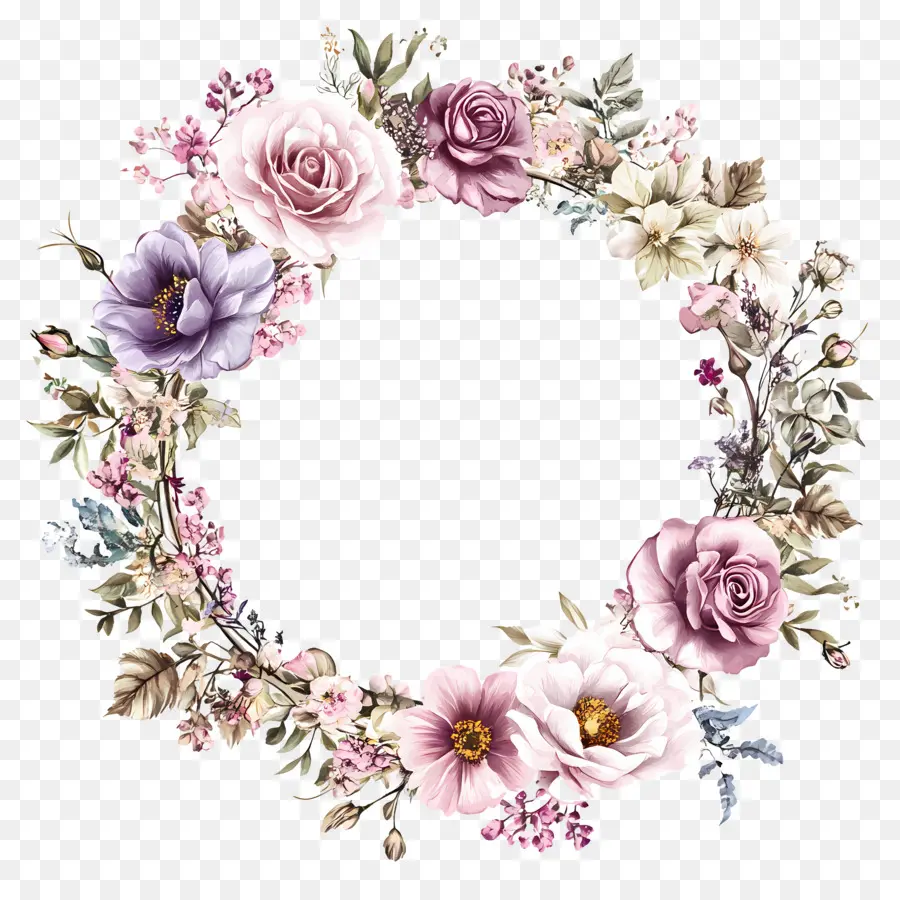 Cadre De Mariage Rond，Couronne De Fleurs PNG