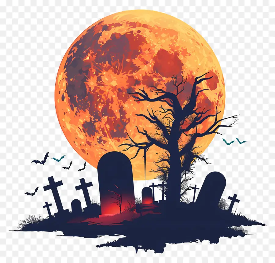 Pleine Lune D'halloween，Cimetière PNG