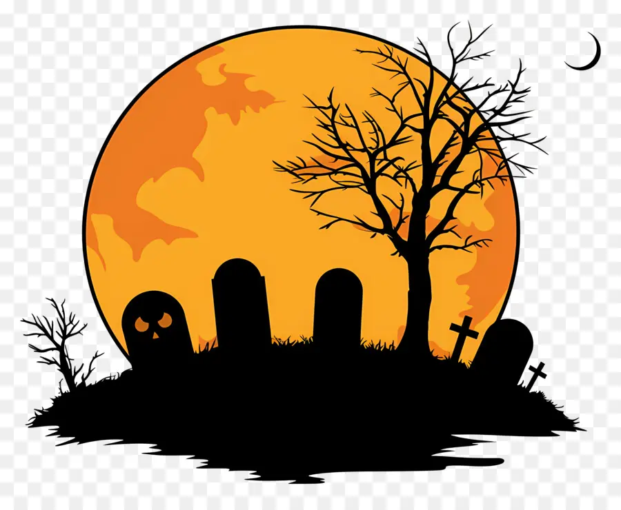 Pleine Lune D'halloween，Cimetière PNG