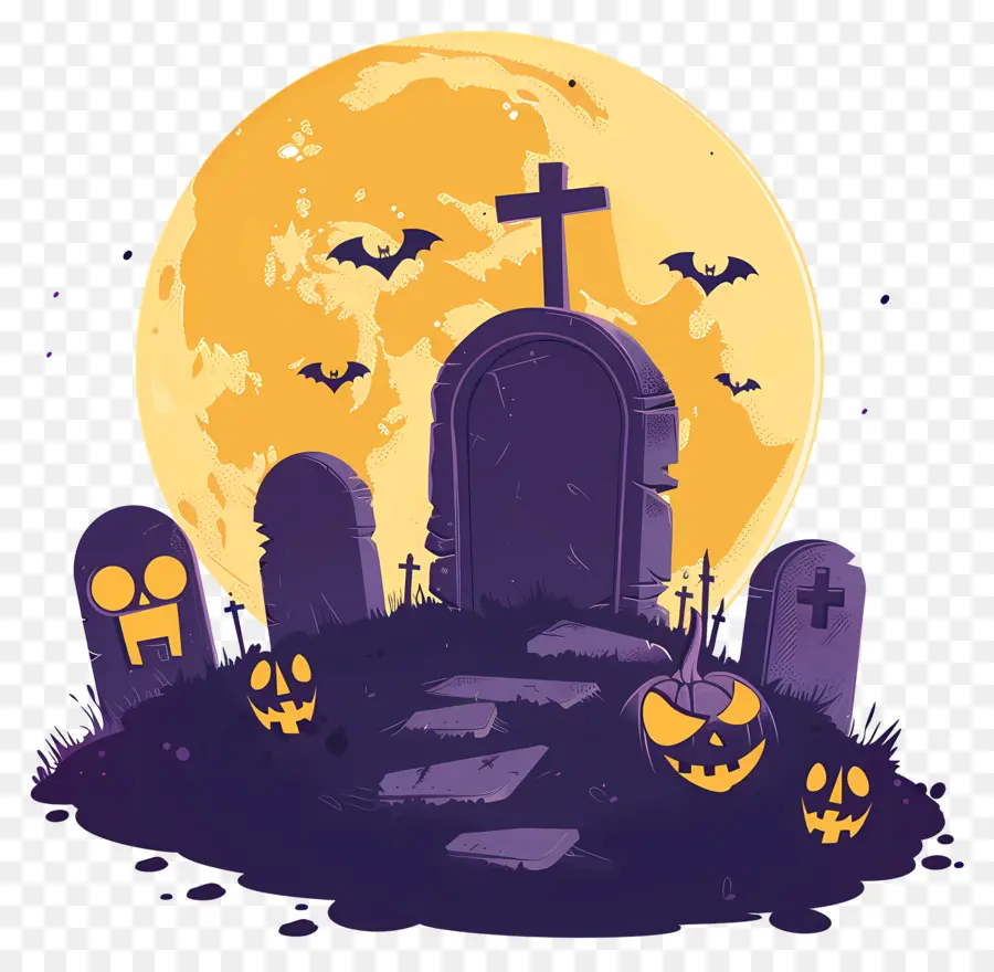 Pleine Lune D'halloween，Cimetière De Zombies PNG