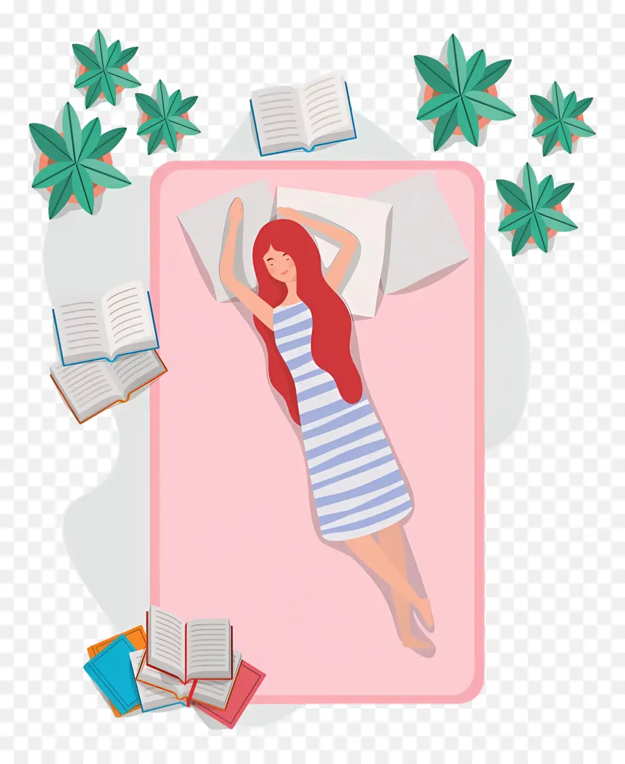 Vue Du Dessus Du Lit，Femme Lisant PNG