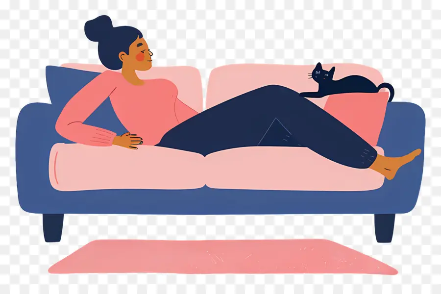 Détente Sur Le Canapé，Femme Relaxante Sur Un Canapé PNG