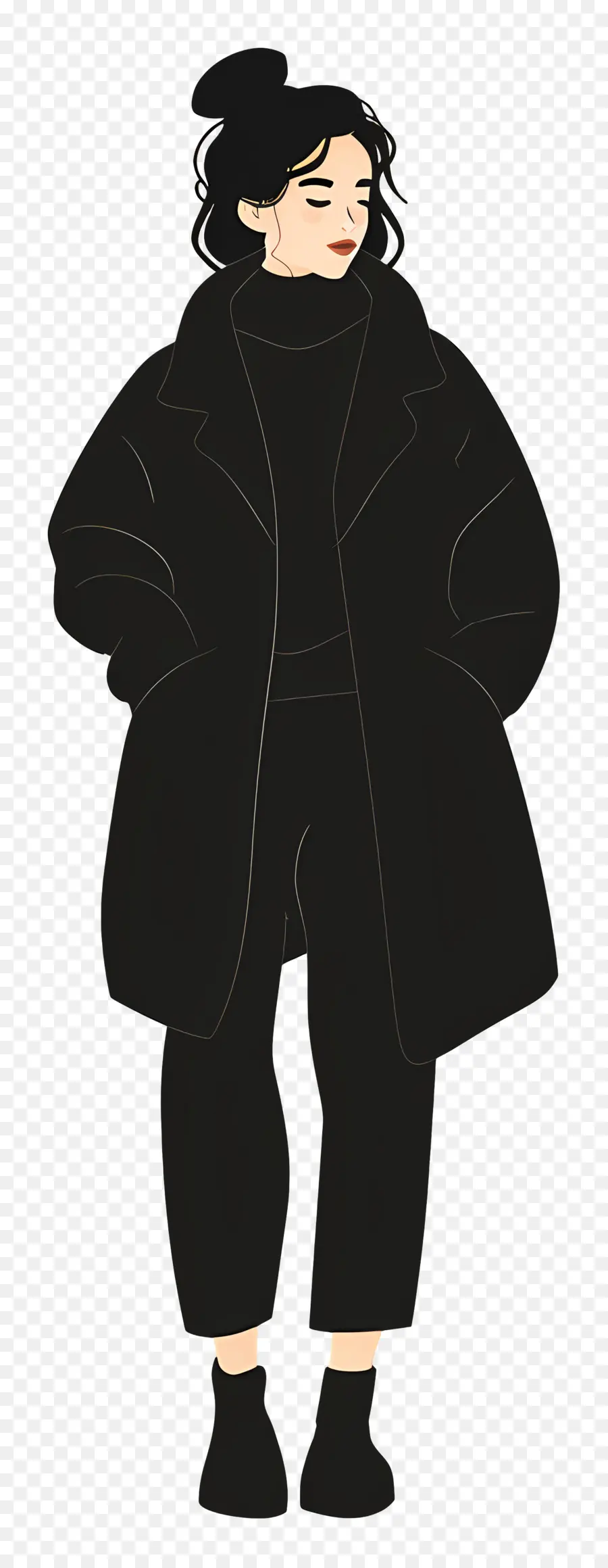 Femme En Tenue Noire，Manteau Noir PNG