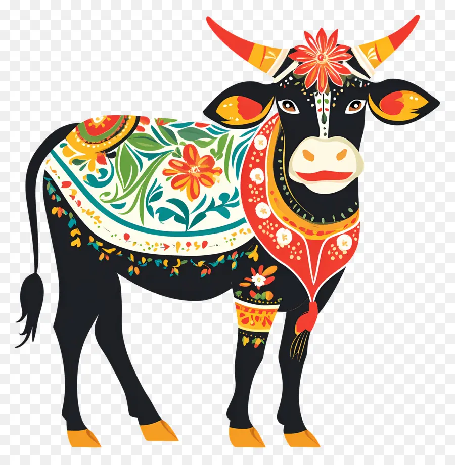 Vache Pongal，Vache Décorée PNG