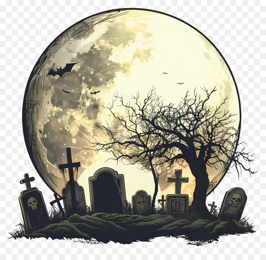 Pleine Lune D'halloween，Cimetière PNG