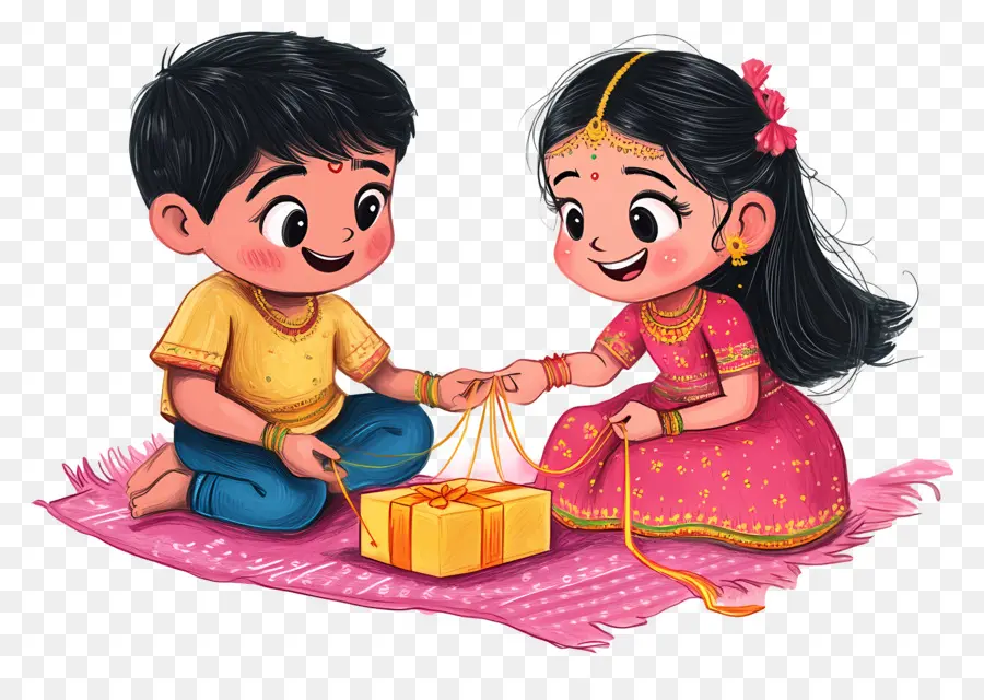 Joyeux Raksha Bandhan，Enfants Avec Cadeau PNG