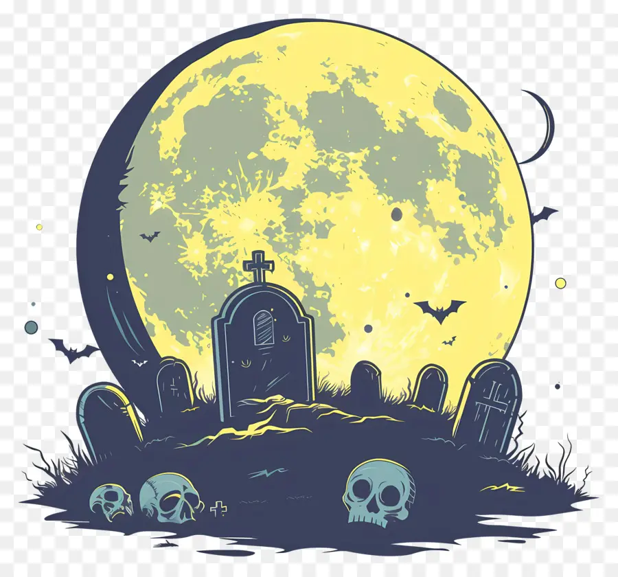 Pleine Lune D'halloween，Cimetière PNG