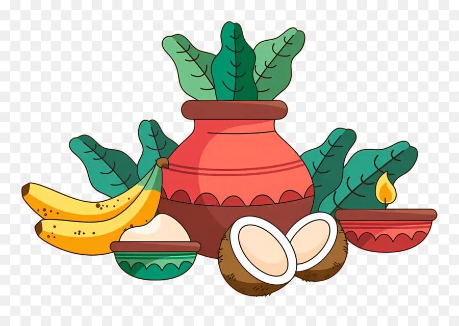 Joyeux Onam，Pot Traditionnel Avec Des Fruits PNG