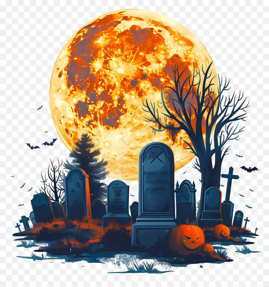 Pleine Lune D'halloween，Cimetière PNG