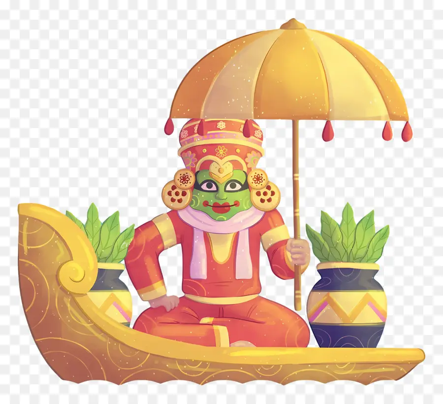 Joyeux Onam，Personnage Traditionnel Avec Parapluie PNG