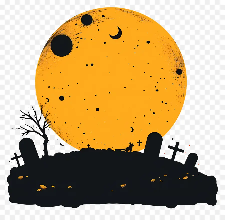 Pleine Lune D'halloween，Cimetière PNG