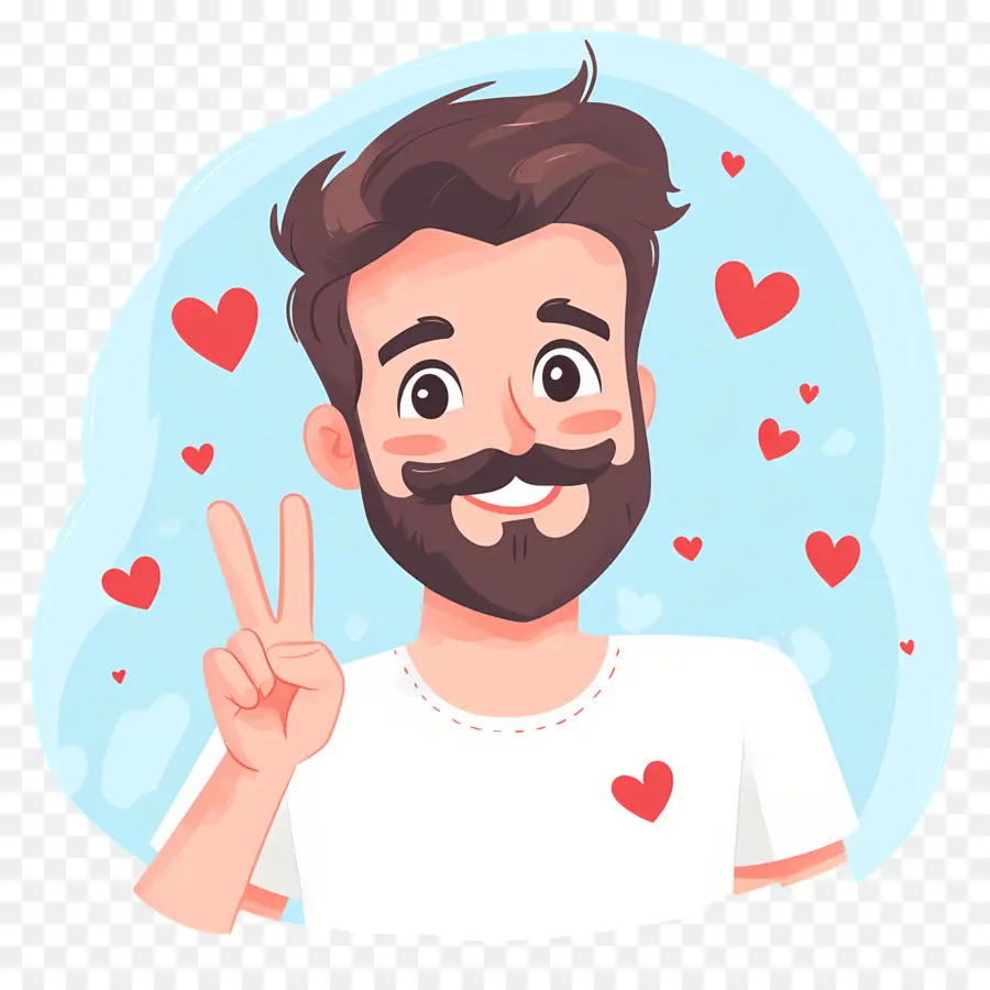 Moustache，Homme Avec Signe De Paix PNG