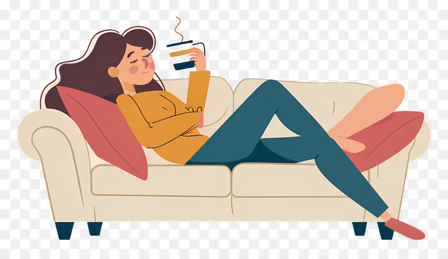 Boire Du Café，Femme Relaxante PNG