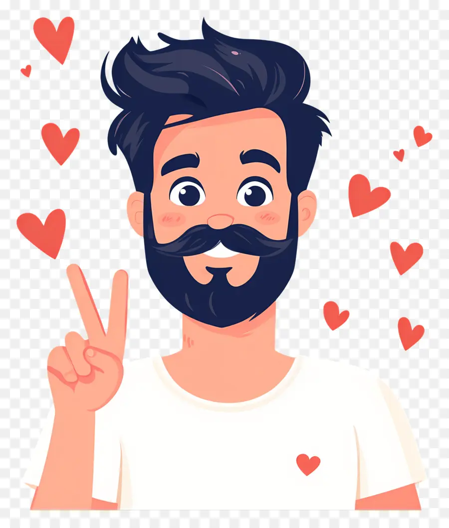 Moustache，Homme Avec Signe De Paix PNG