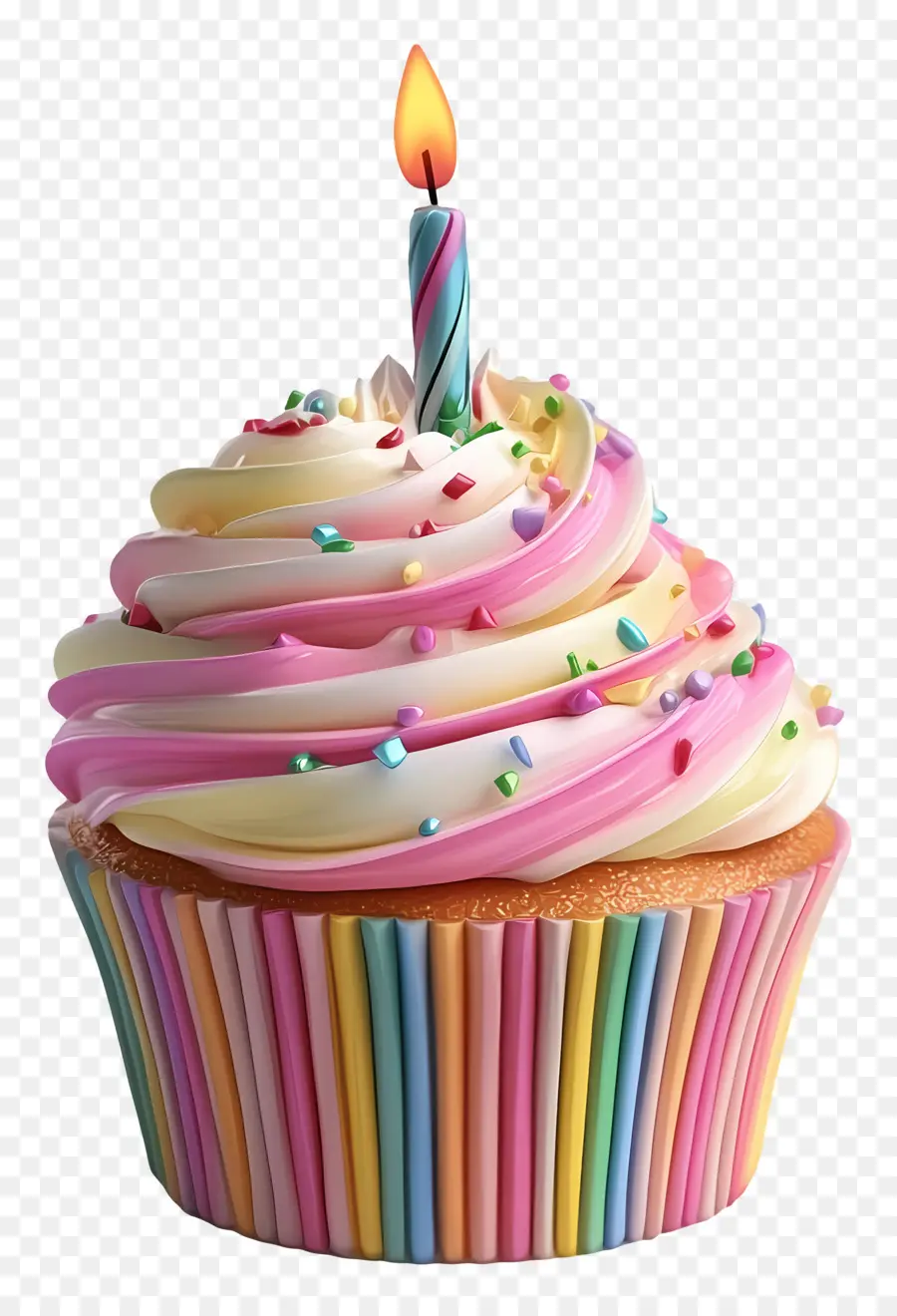 Gâteau D'anniversaire，Cupcake Avec Bougie PNG