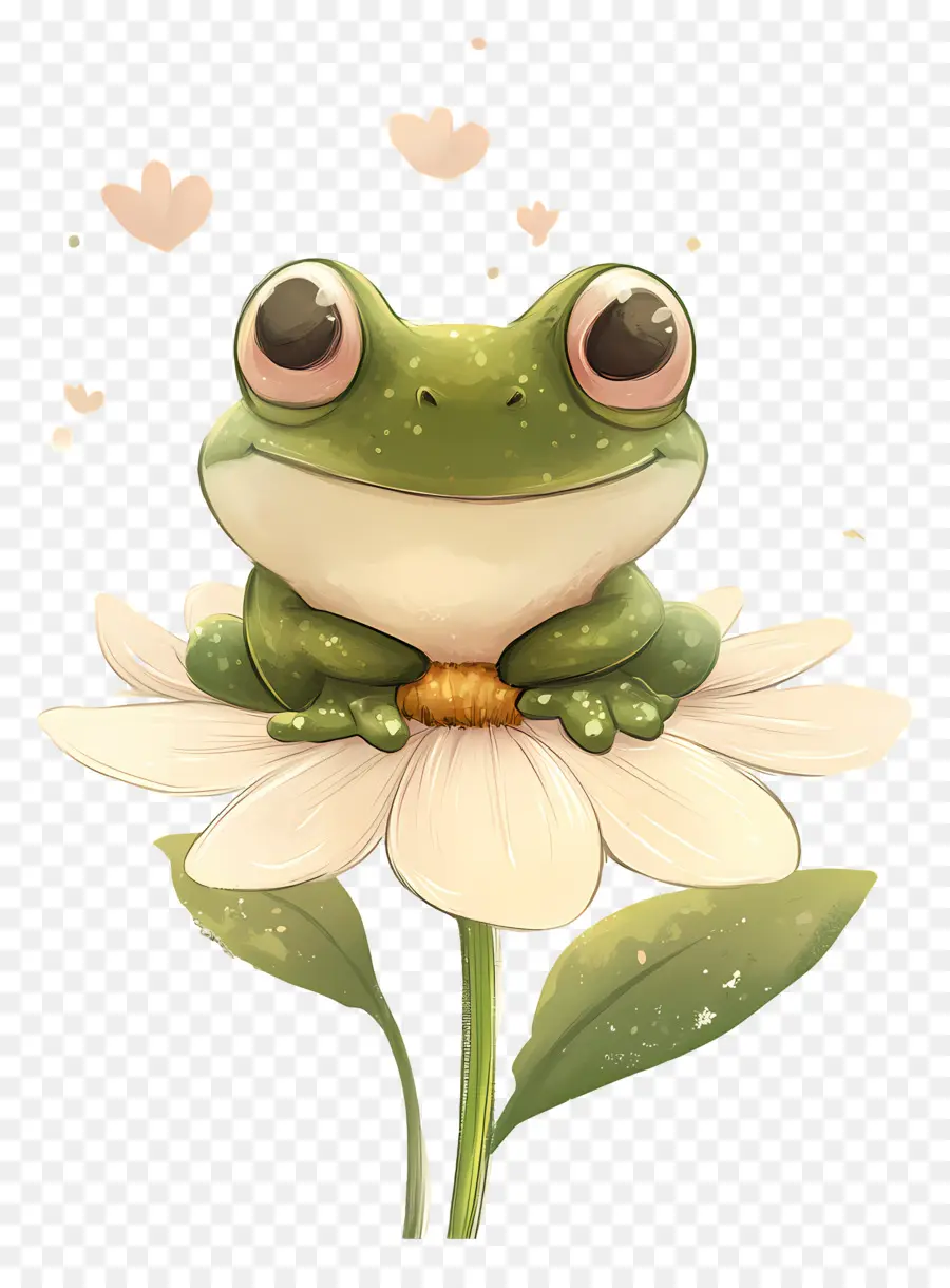 Grenouille Kawaii，Grenouille Sur Fleur PNG