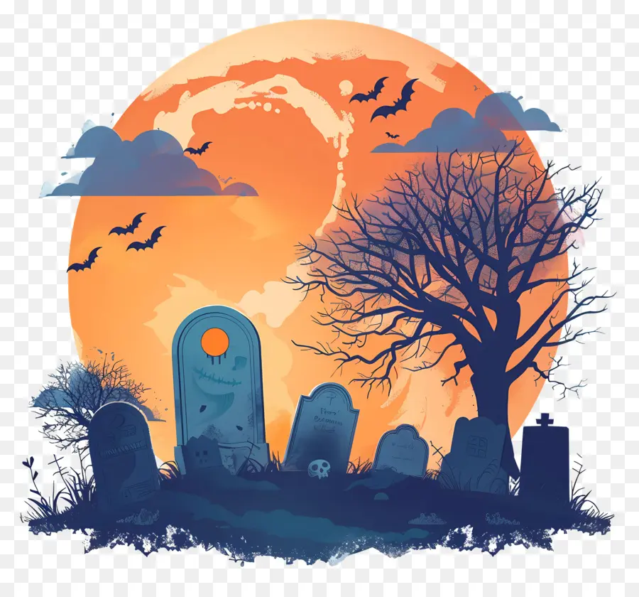 Pleine Lune D'halloween，Cimetière PNG