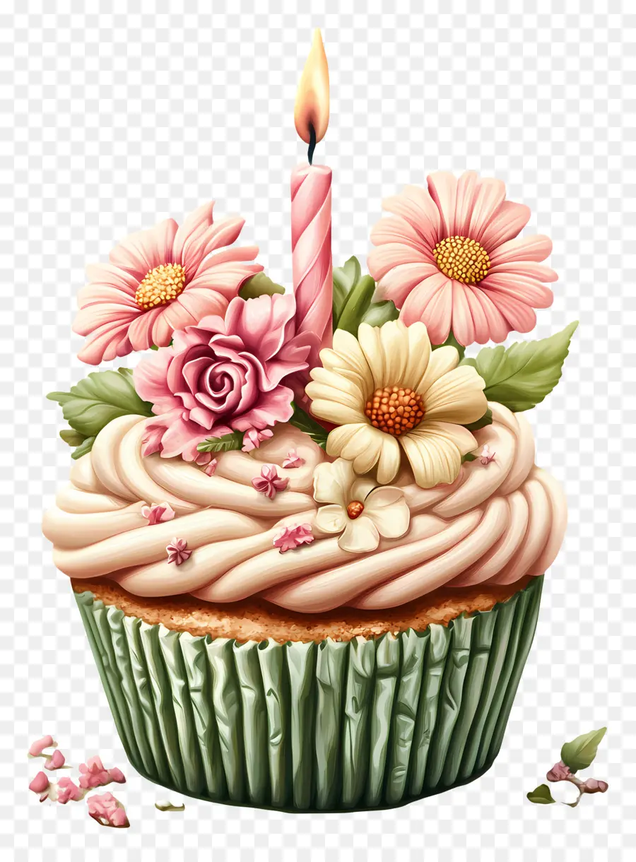 Gâteau D'anniversaire，Cupcake Avec Bougie PNG