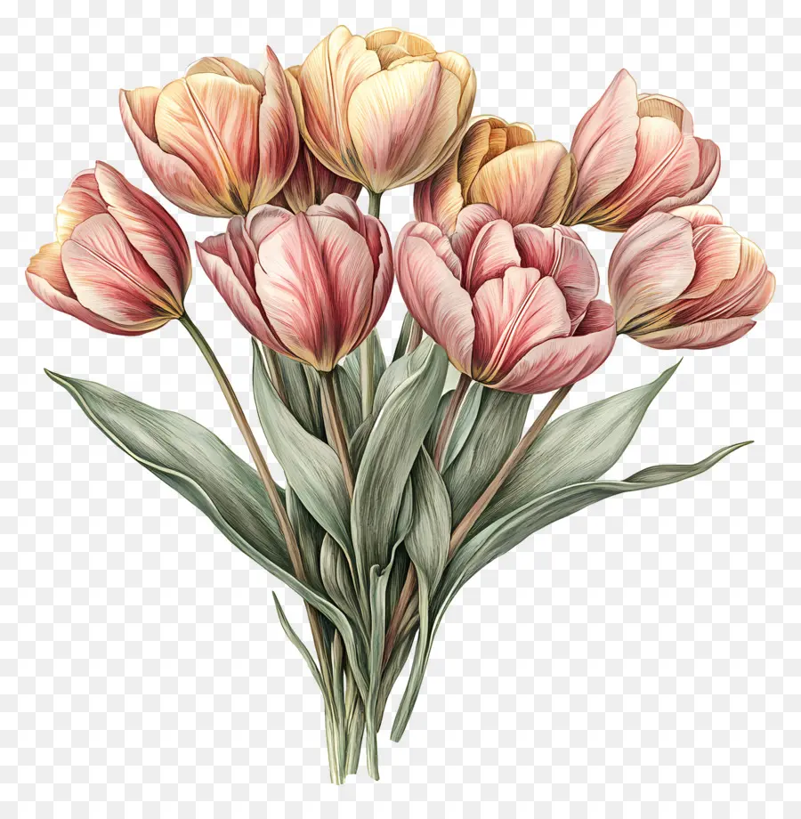 Bouquet De Tulipes，Tulipes Roses PNG