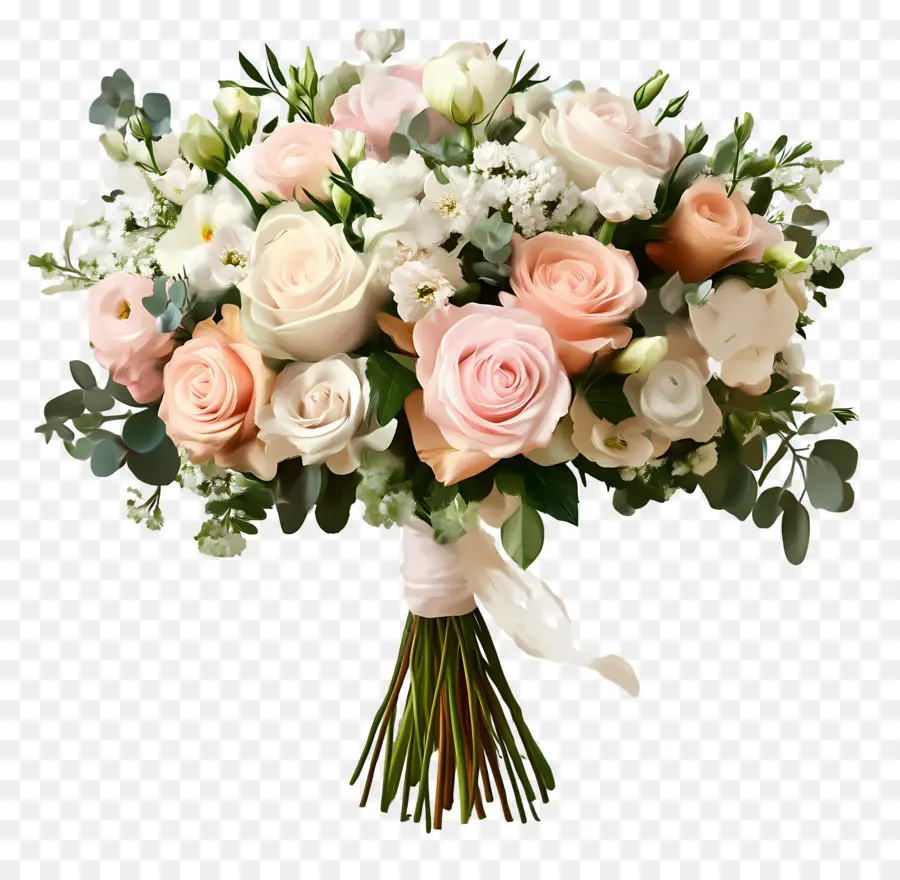 Bouquet De Mariage，Bouquet De Fleurs Avec Ruban Bleu PNG