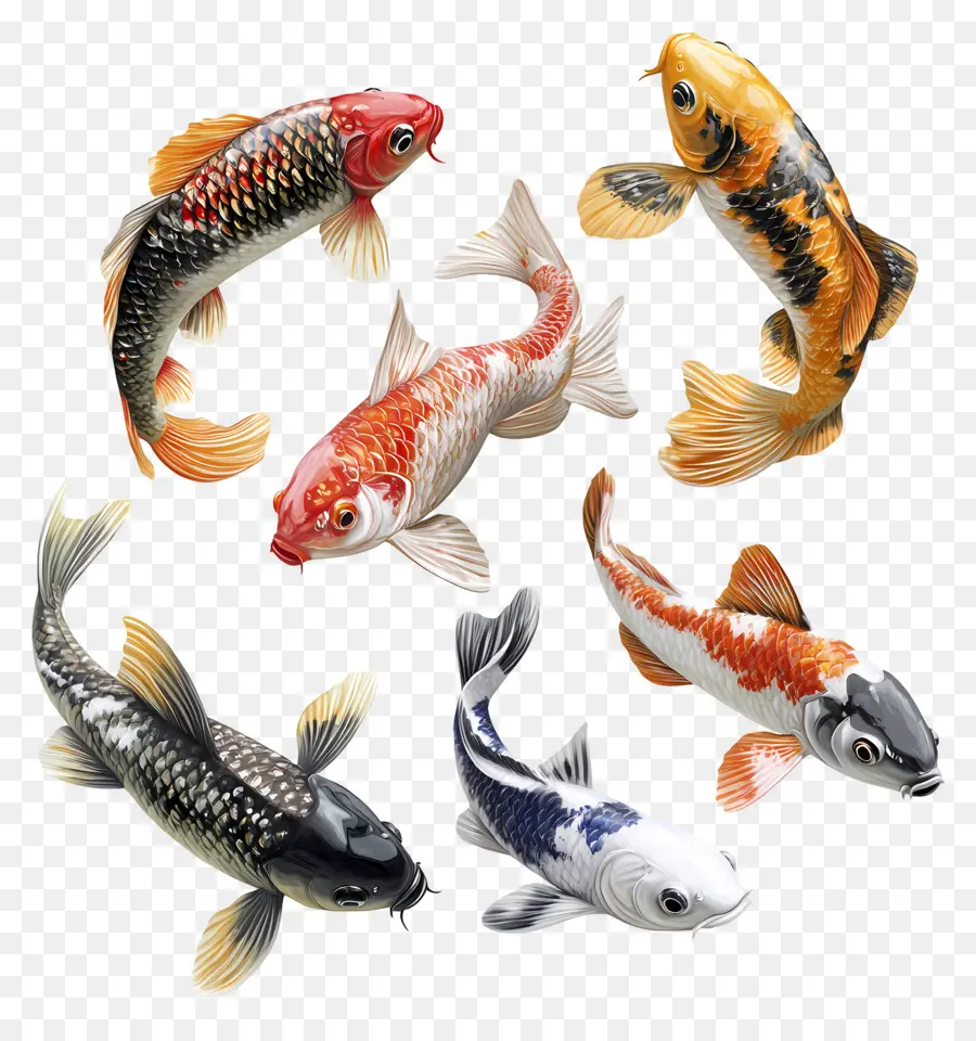 Groupe De Poissons，Poisson Koi Coloré PNG